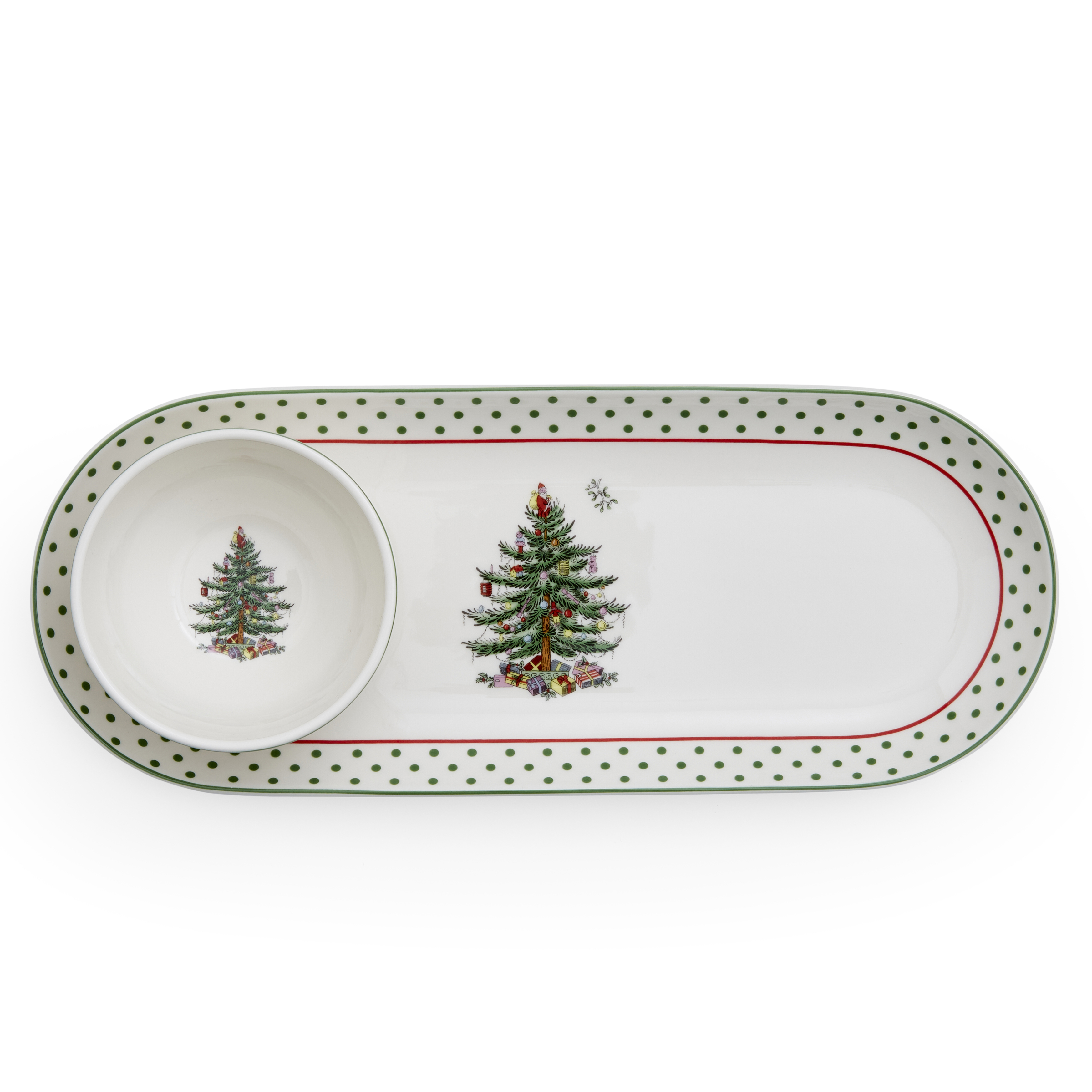 Christmas Tree Polka Dot Oval Chip & Dip image number null